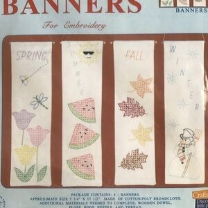 Jack Dempsey Stamped Embroidery 4 Banners 5.25x17.5 USA Opened 3 SEASONS *NOTE*